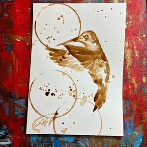 Hummingbird‎ painting original coffee art bird home decor artwork Artettina USA
